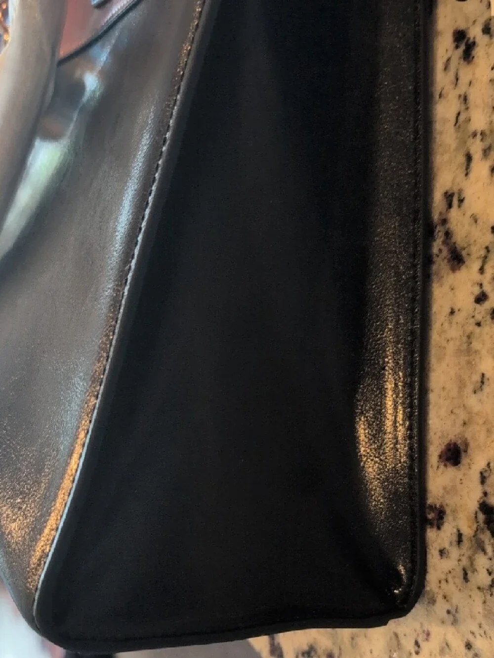 Bostanten Two-Tone Black and Brown Leather Tote with Gold Accent Charm